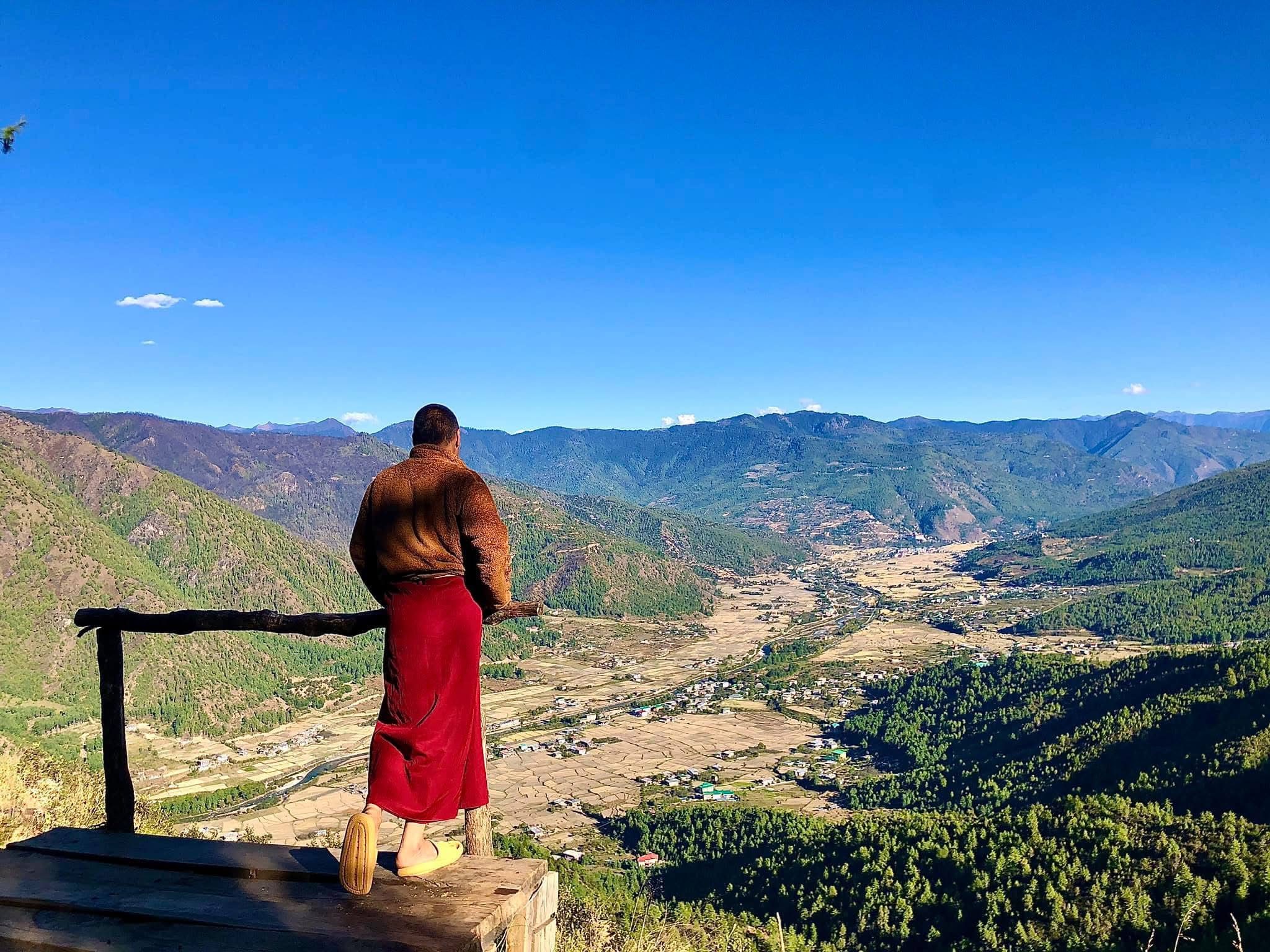 Monk overlooking view