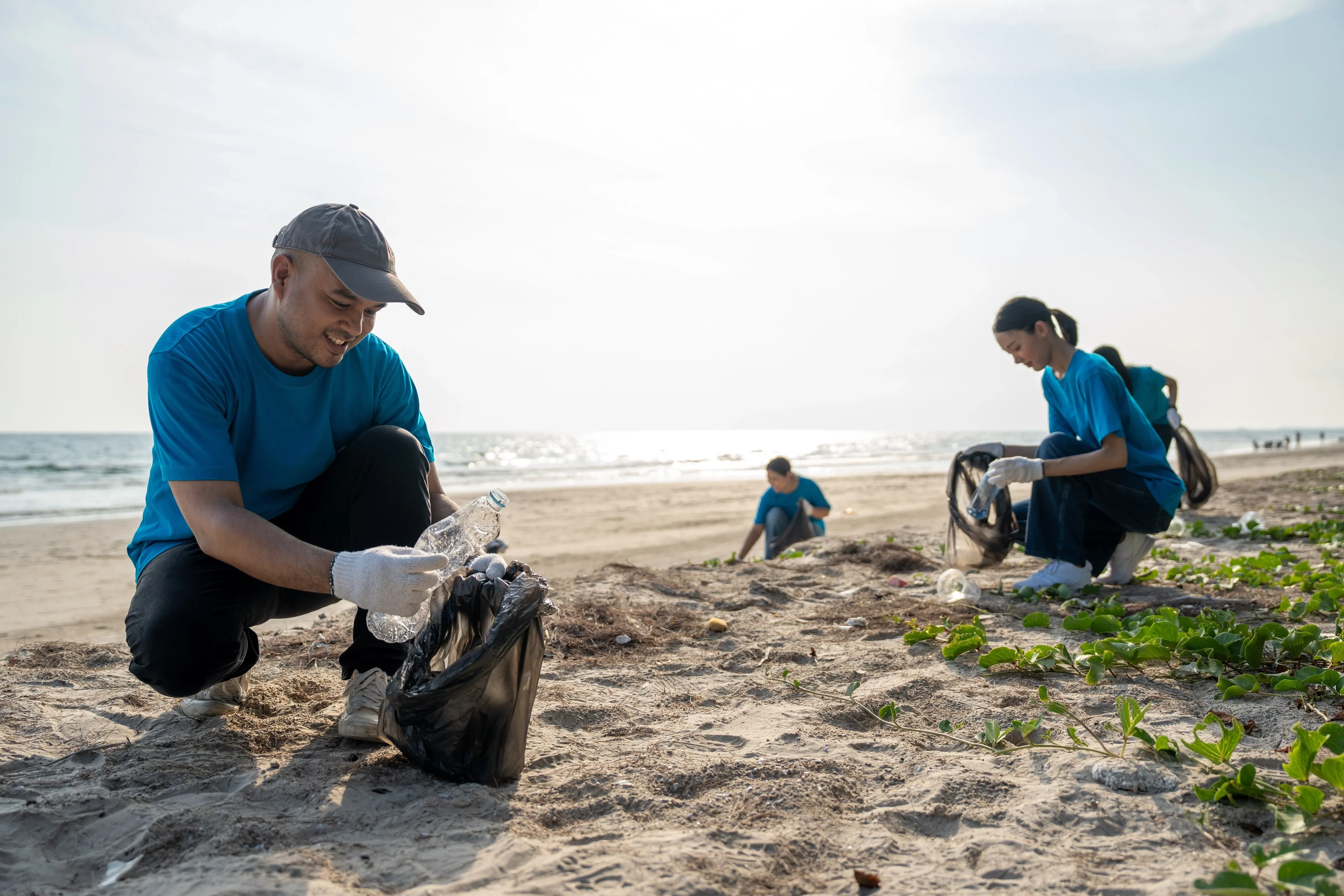 Volunteers cleaning up the beach