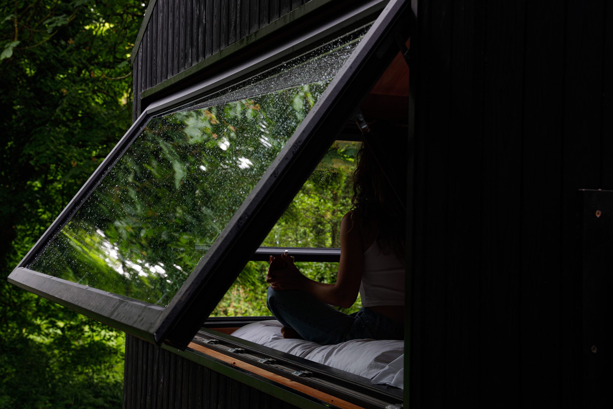meditating inside cabin