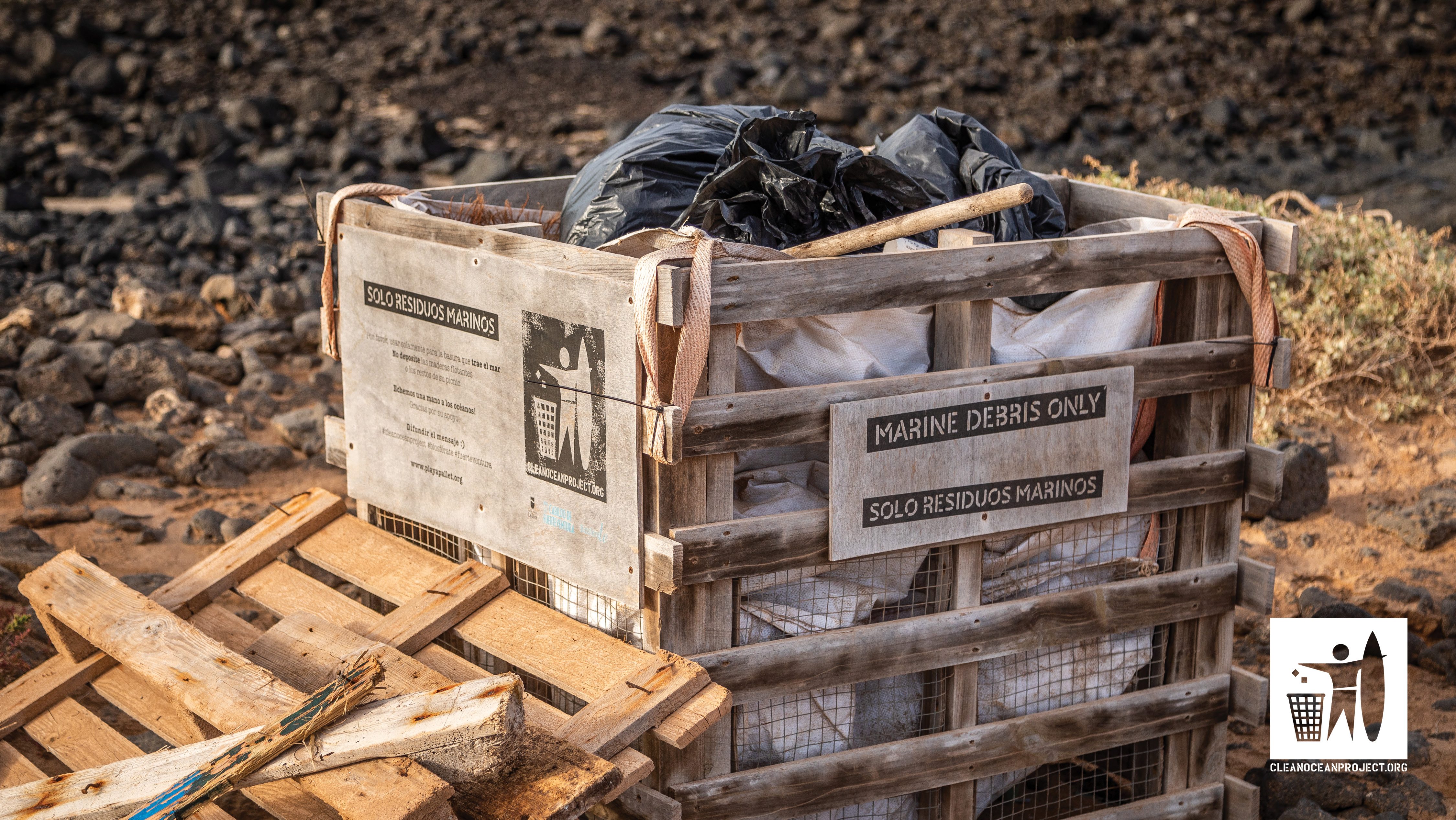 A bin full of waste found from the ocean