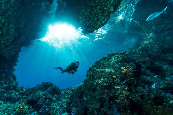 Diver in cave