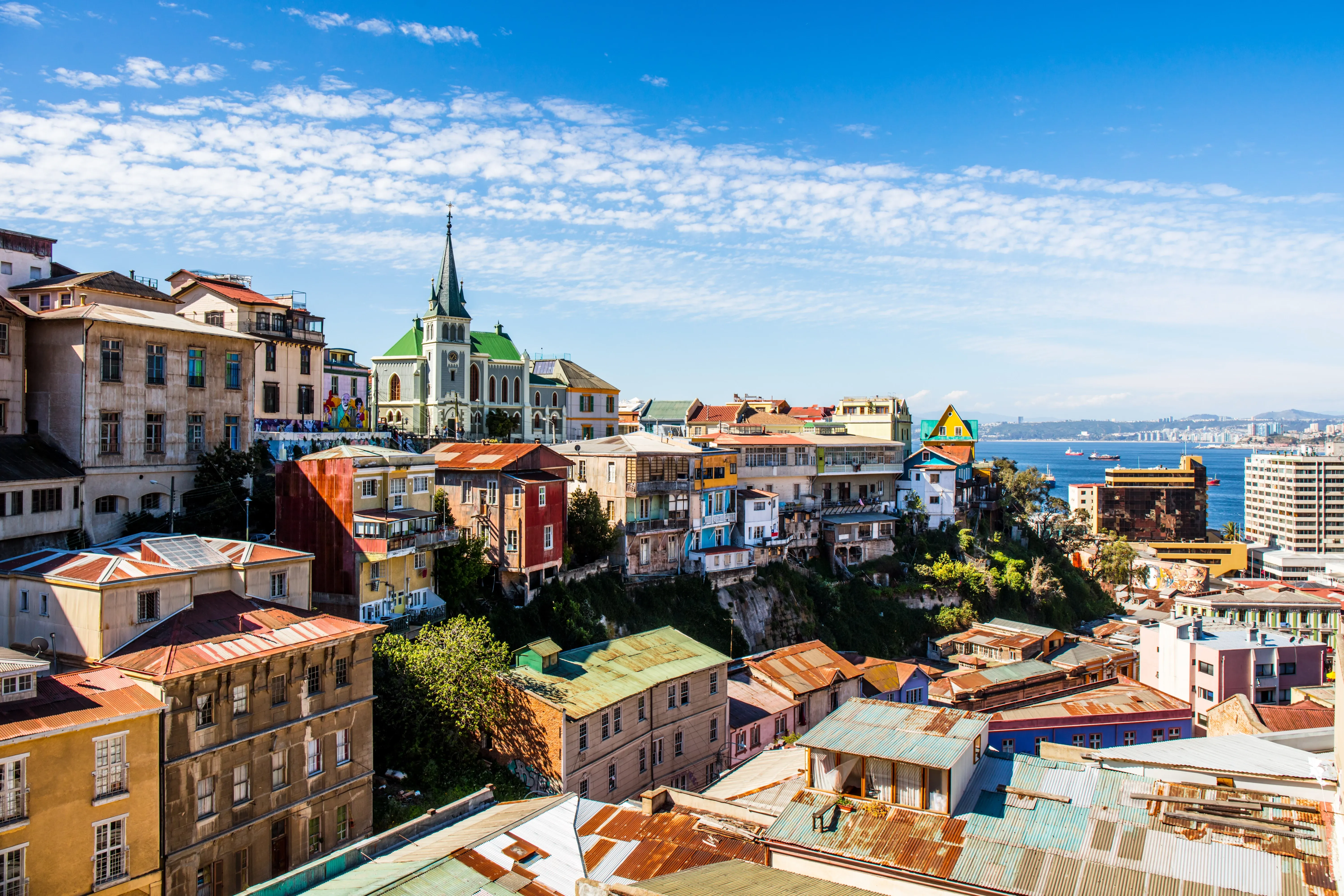 View of the colourful old town of Valparaiso, Chile
