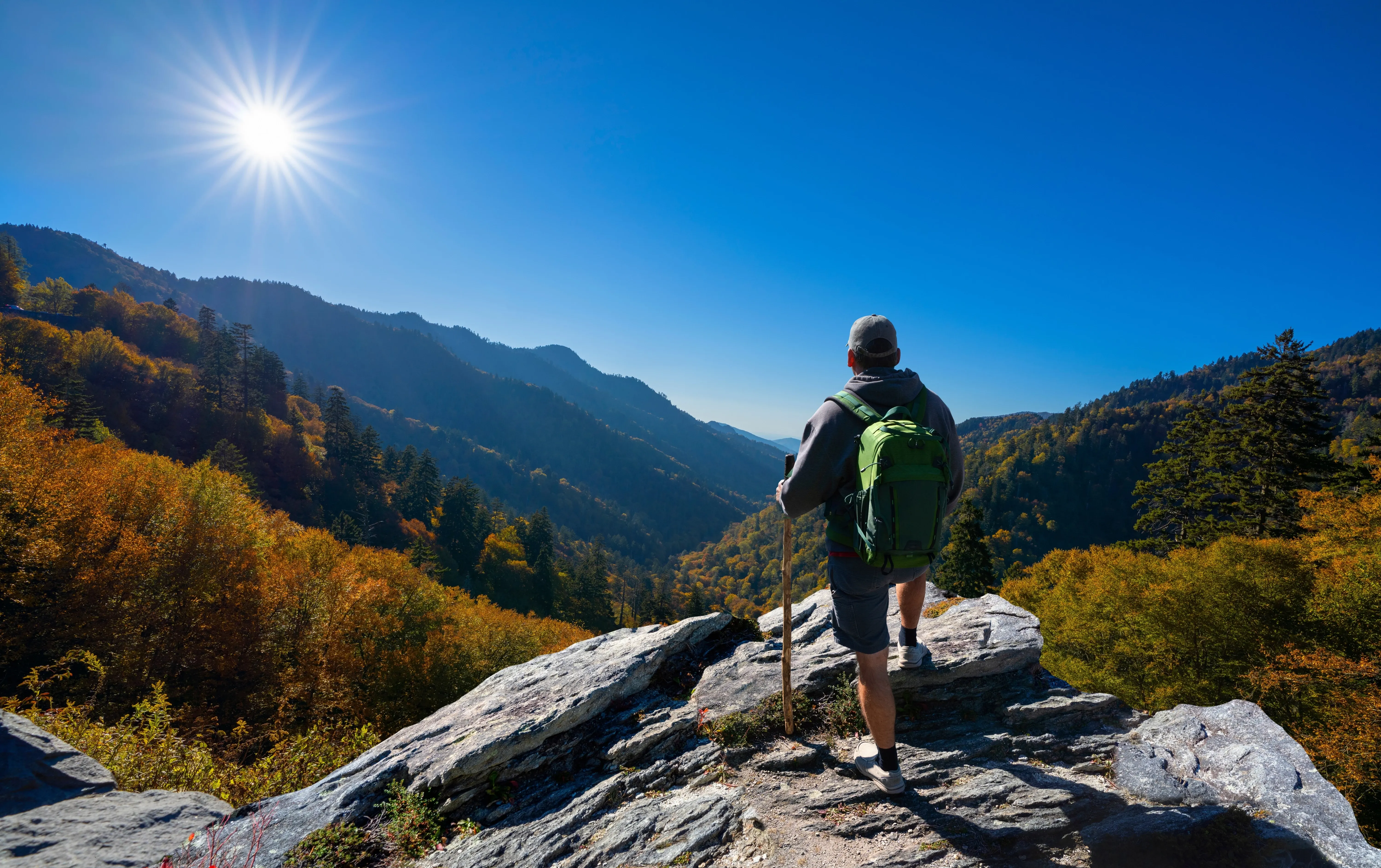 hiker enjoying autumn weather
