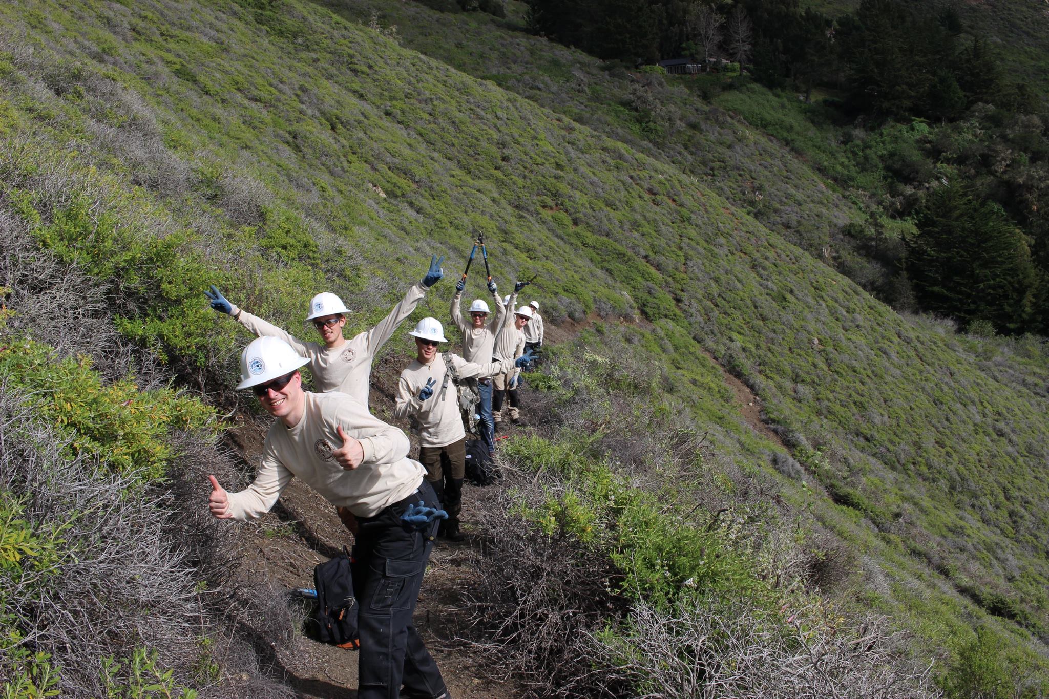 Gruppe von Freiwilligen am Hang, Kalifornien