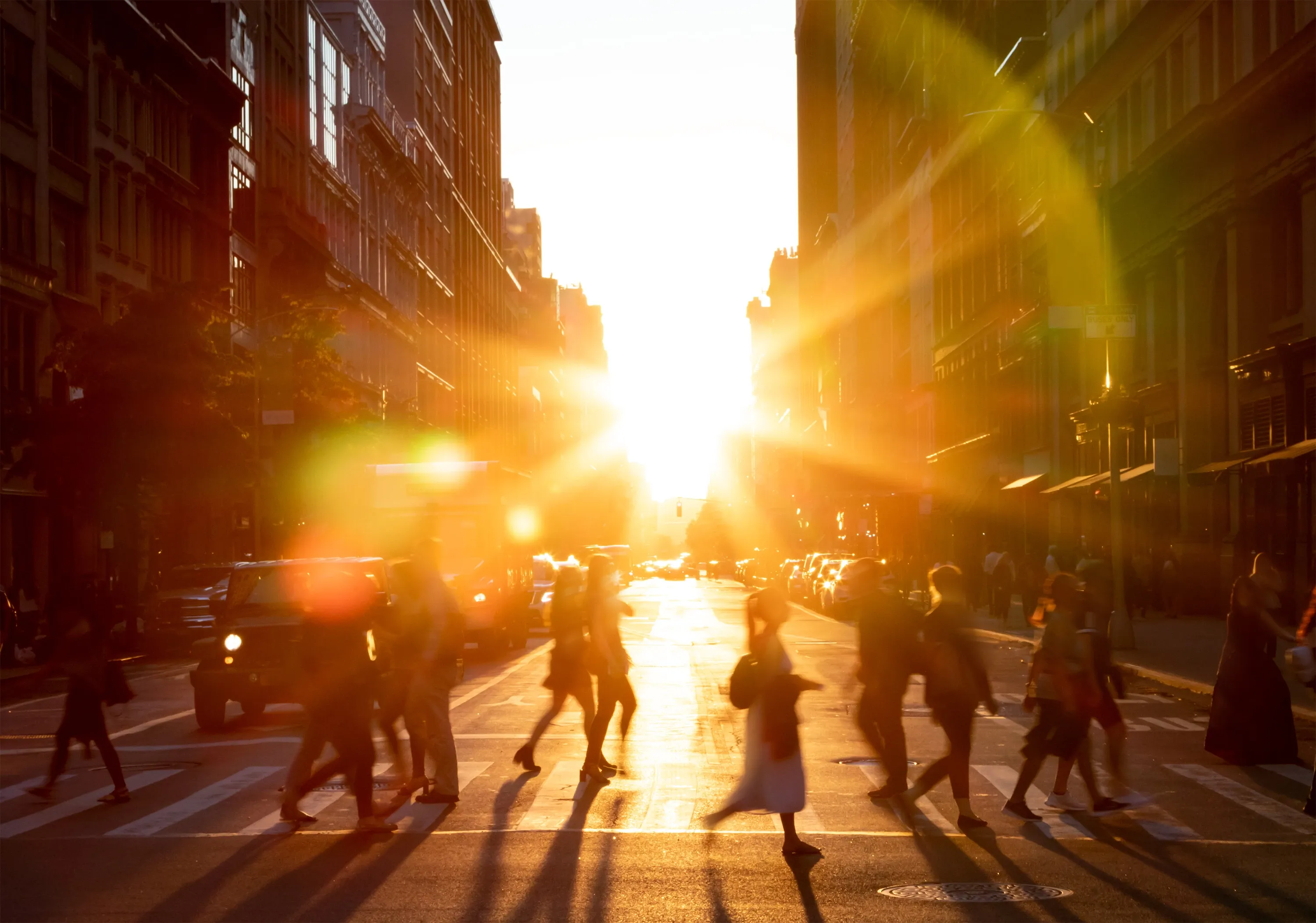 City with sunshine backdrop