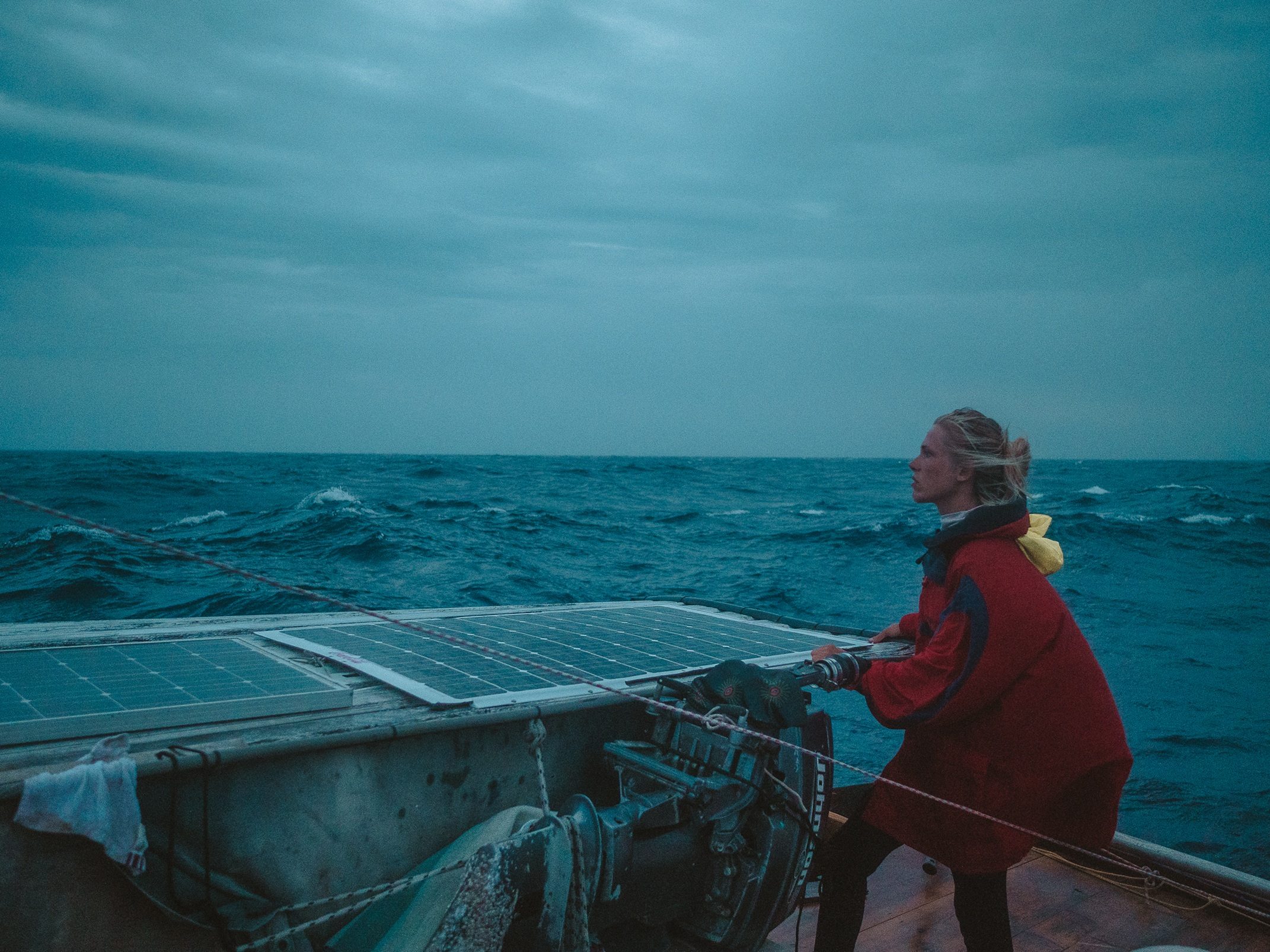 Team looking out during storm