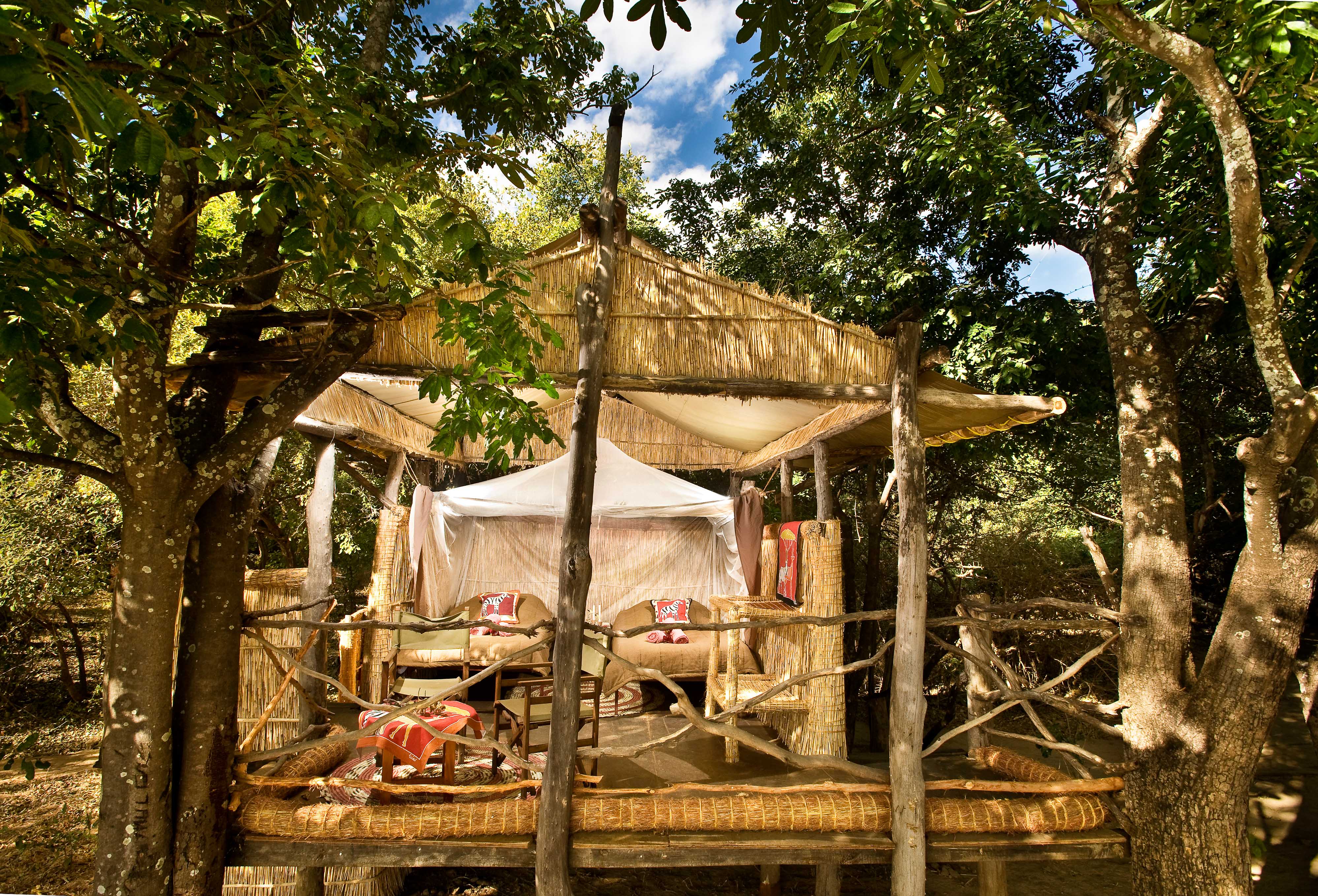 Island camp inside guest tent