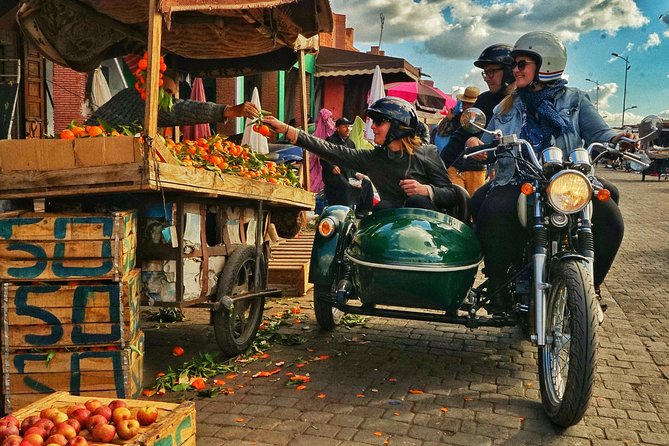 Guests visiting street market on a side car