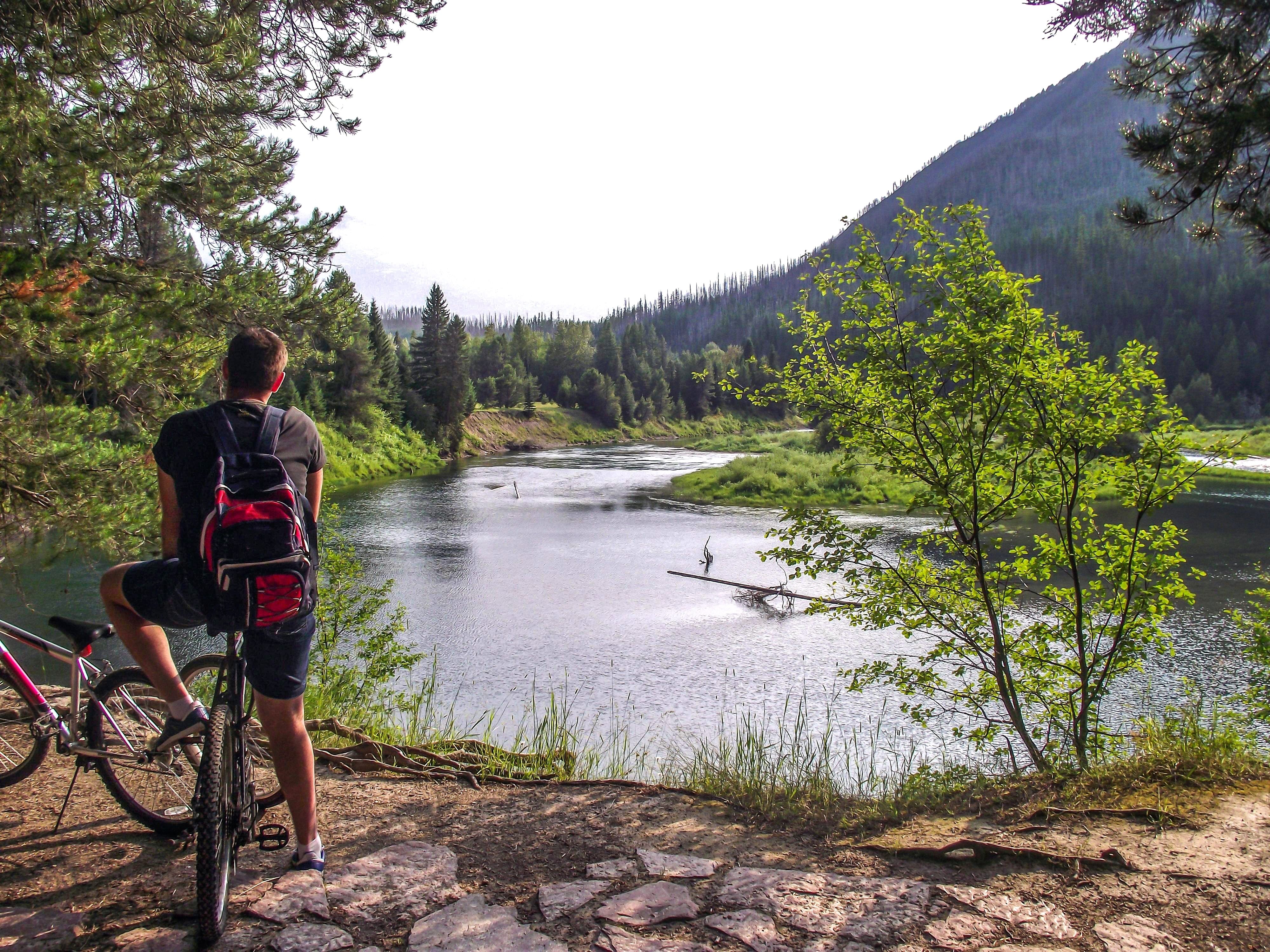 cyclists enjoying lake view