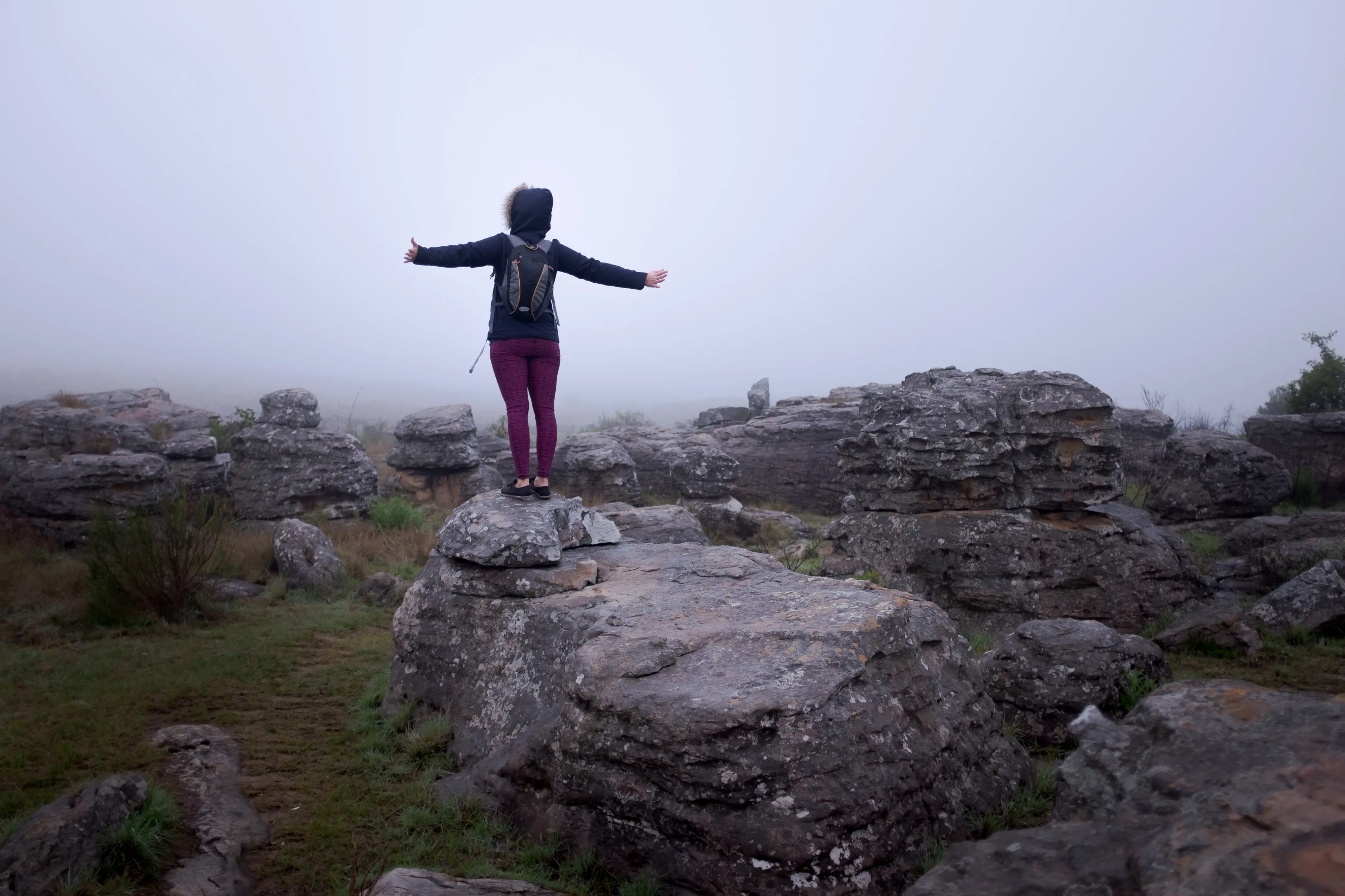 Tourist in rock garden dullstroom