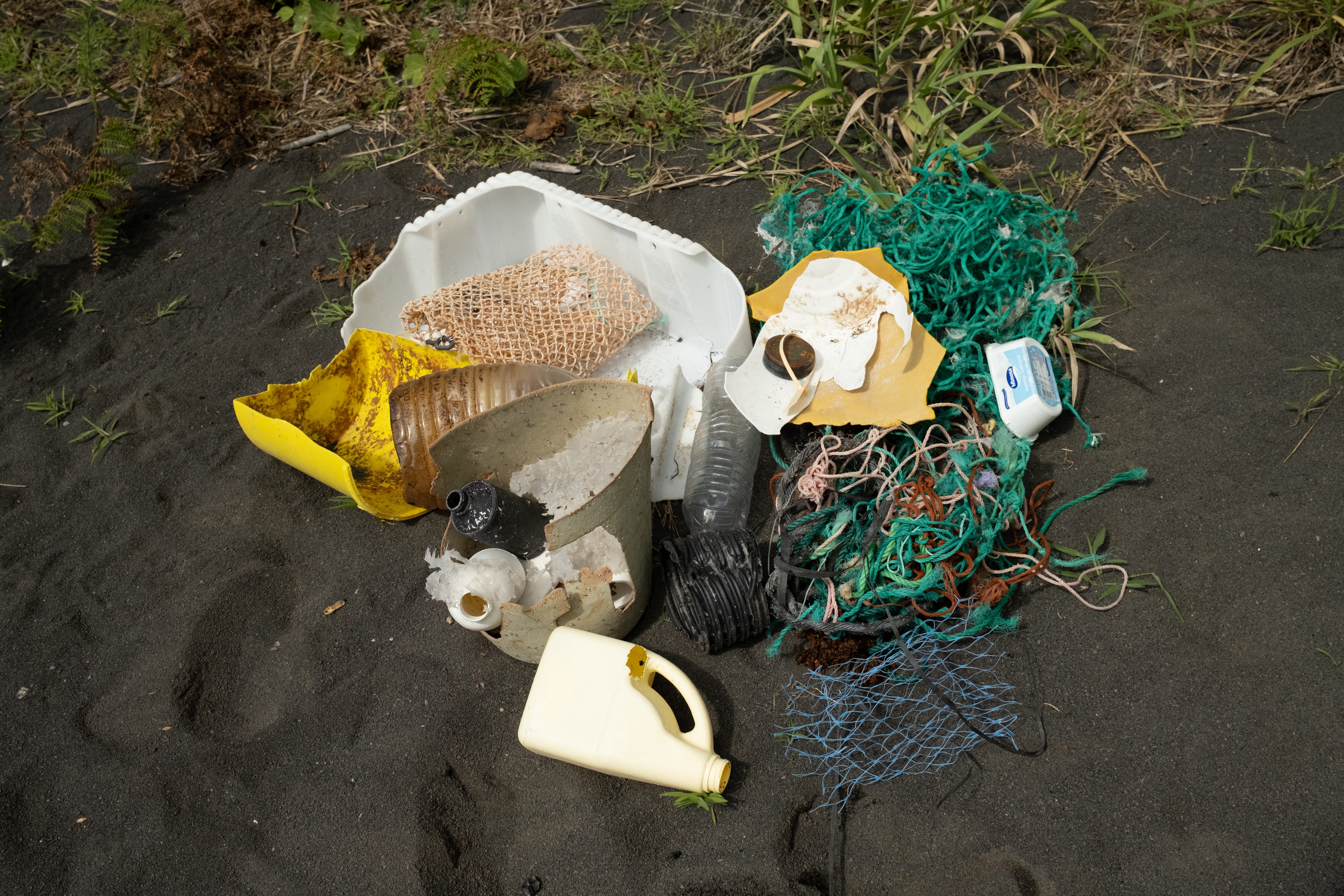 Plastic rounded up on the beach