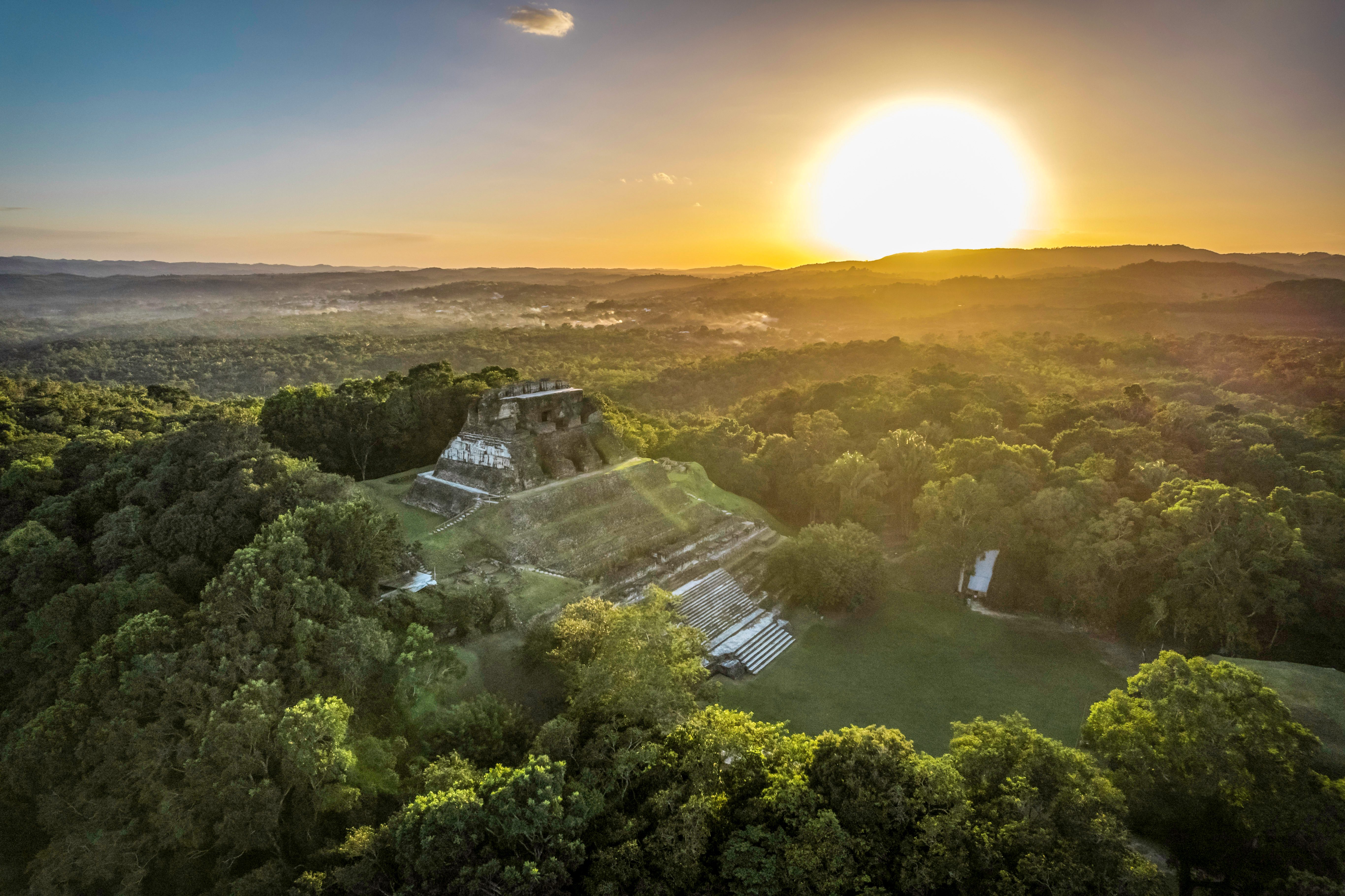 Aerial view of the Xunantunich ruins