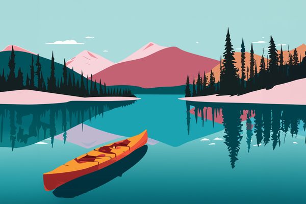 Grafic canoe mountain lake