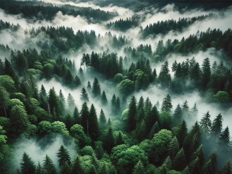 Forest filled with clouds