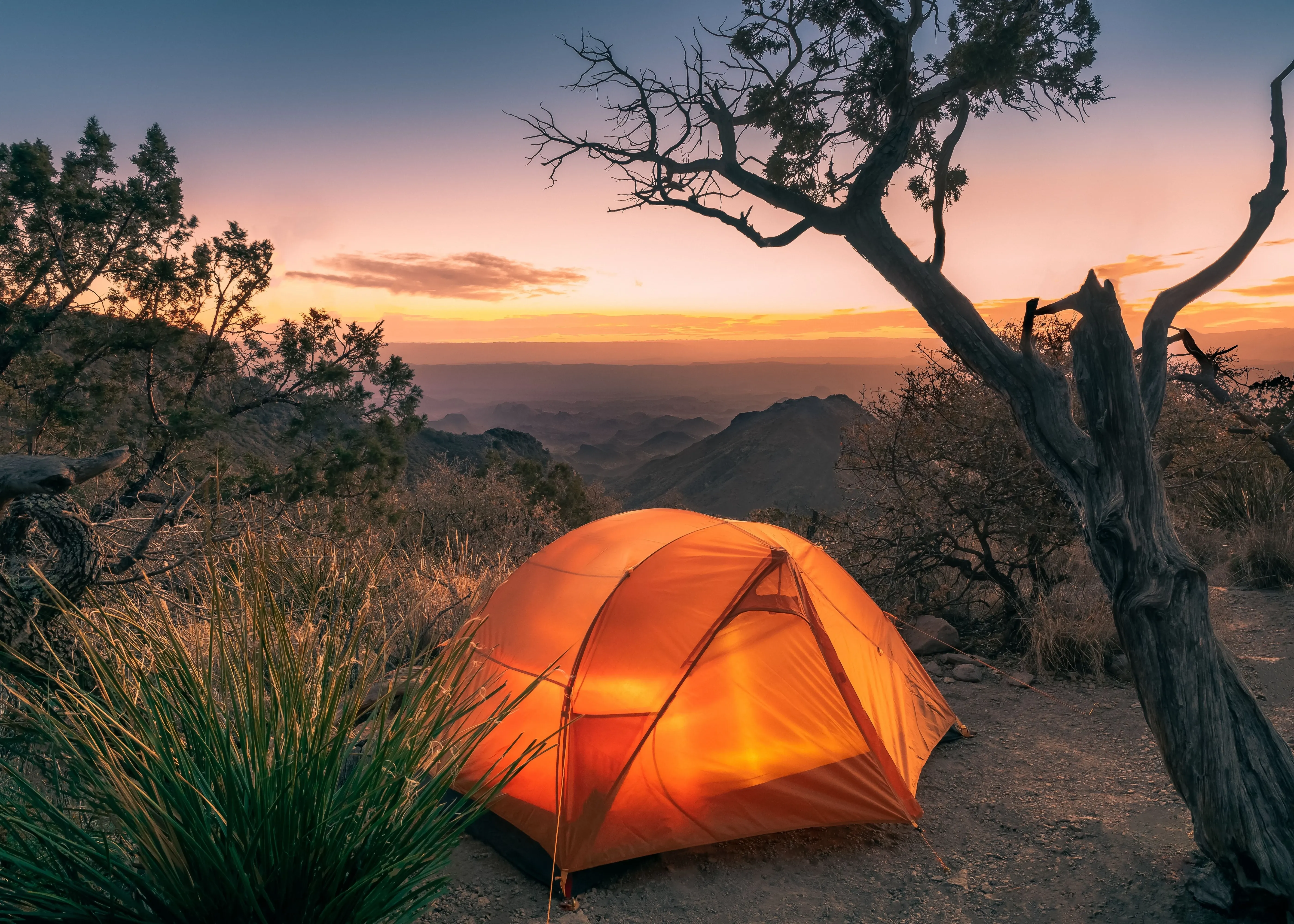 camping over mountain range