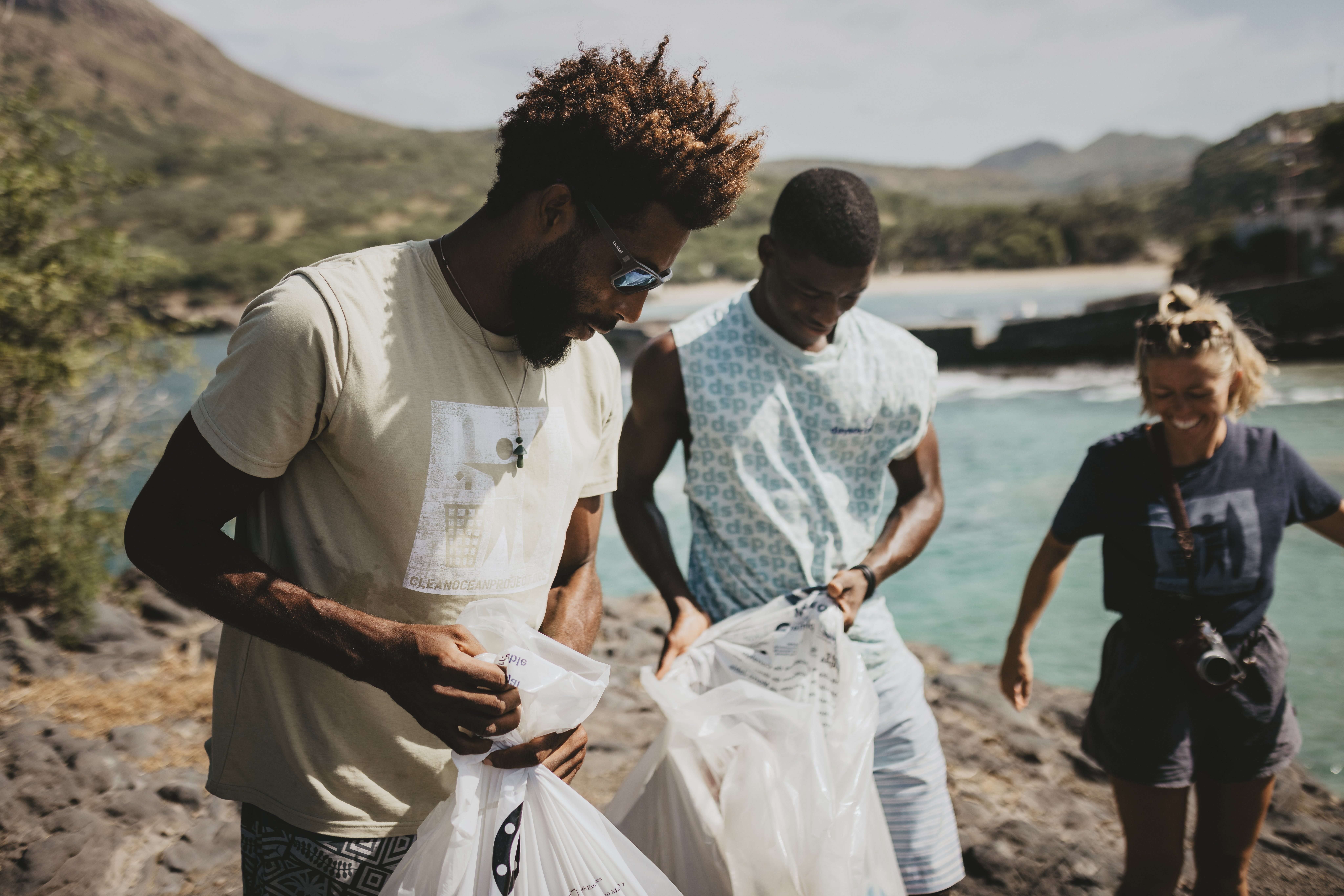 Volunteers looking for trash
