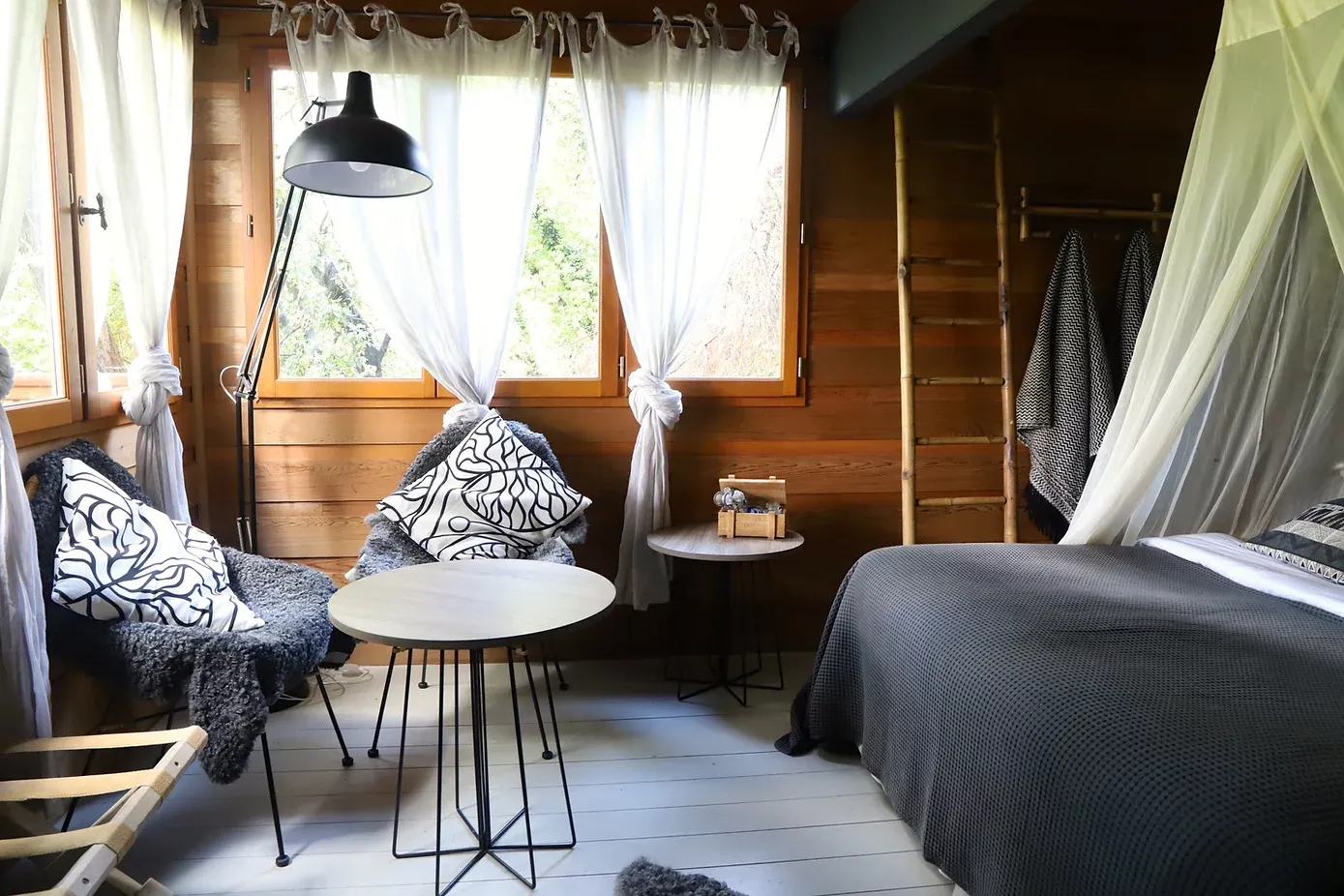 Indoor tree house with bed