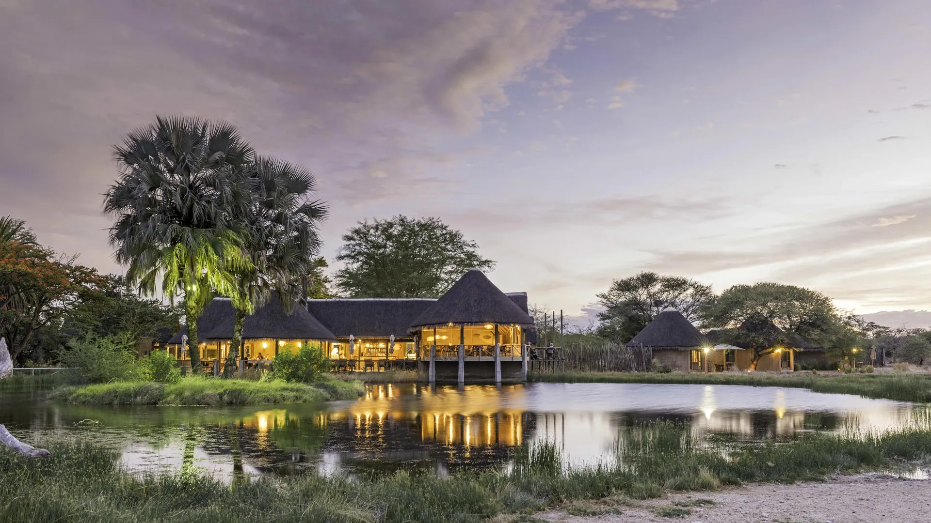 Safari accommodation by the lake in Etosha, Namibia