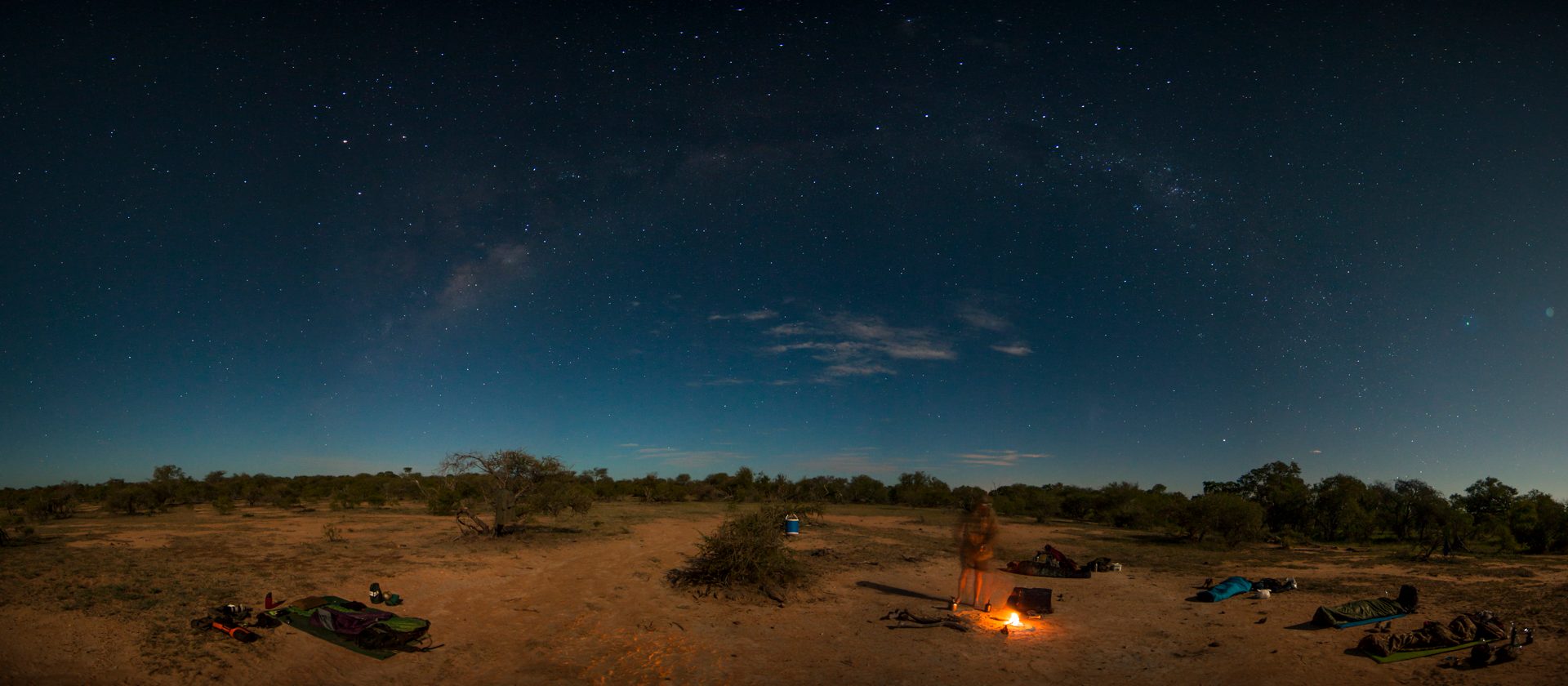 Starry sky and camp at night